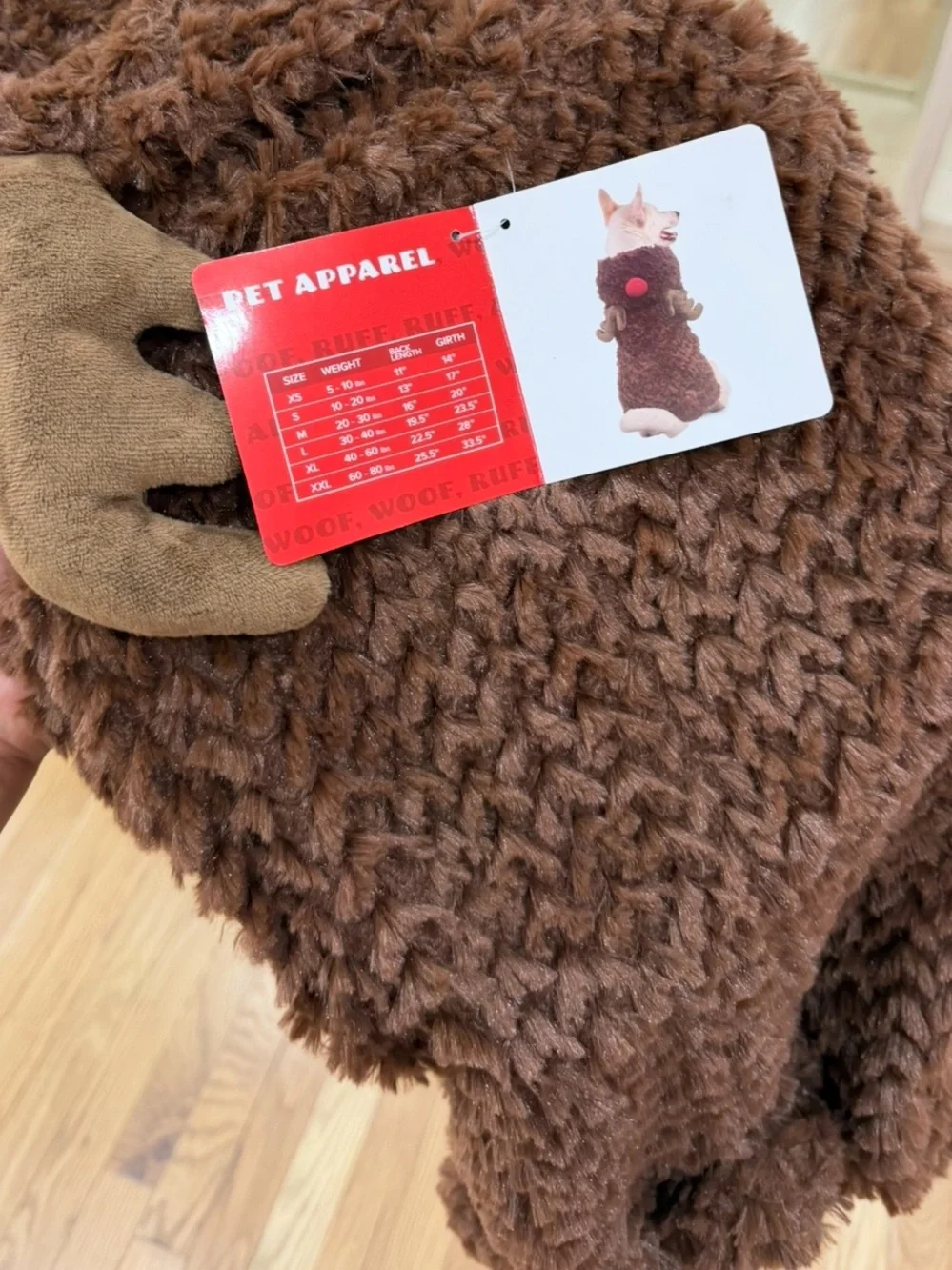 🦋Reindeer Dog Costume Plush Brown Christmas Pet Outfit Size Large